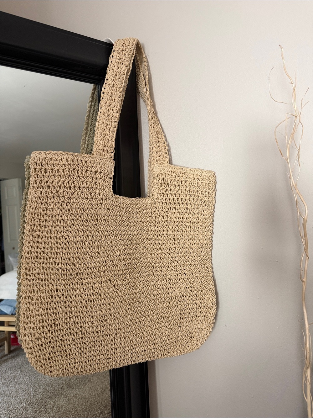 Woven Straw Tote Bag in Natural Beige